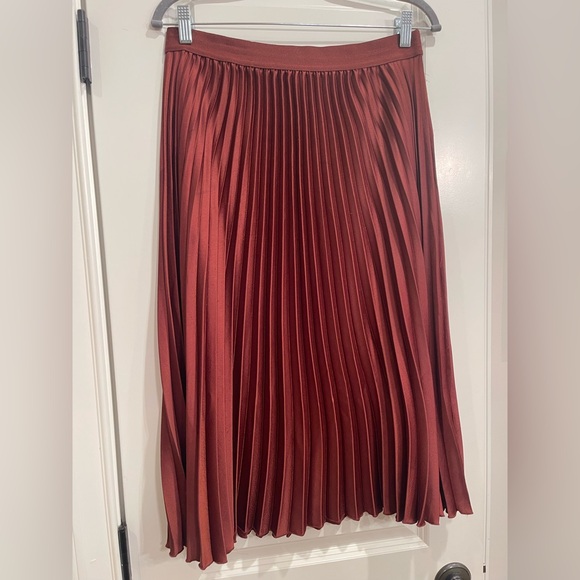 H&M Rust A-Line Pleated Skirt 14 - Picture 1 of 4
